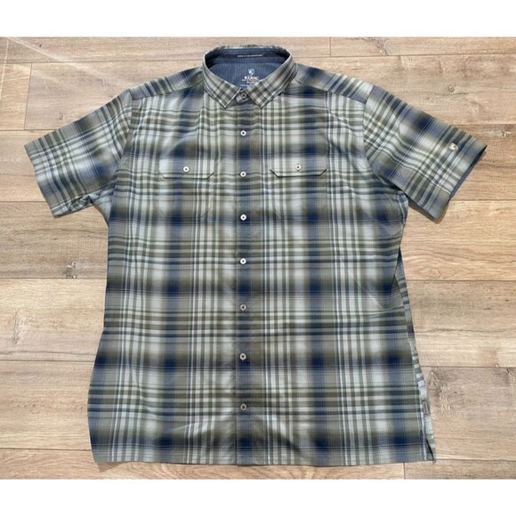 KUHL Response Mens XL TALL Gray Plaid Short Sleeve Flap Pockets Button Shirt - Picture 1 of 8